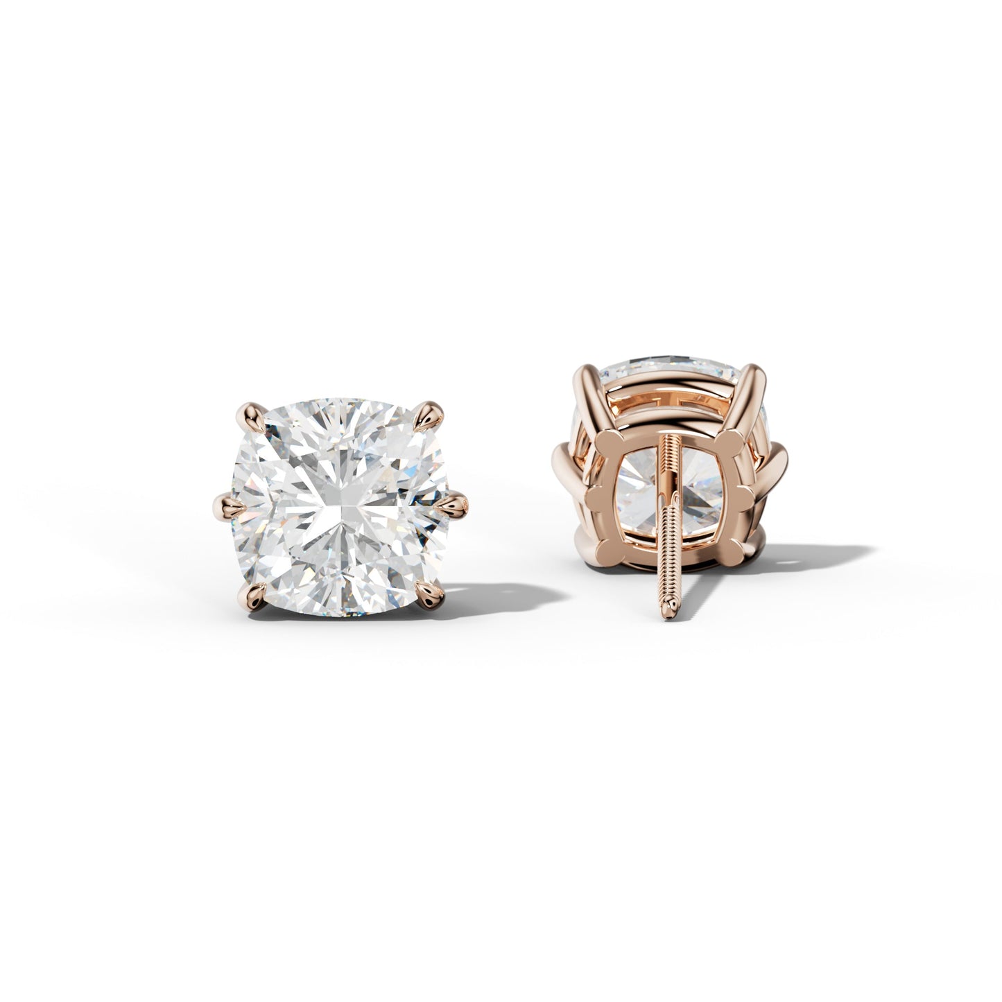 Cushion Diamond Stud Earrings With Six Prongs - 1/2 - Platinum 950