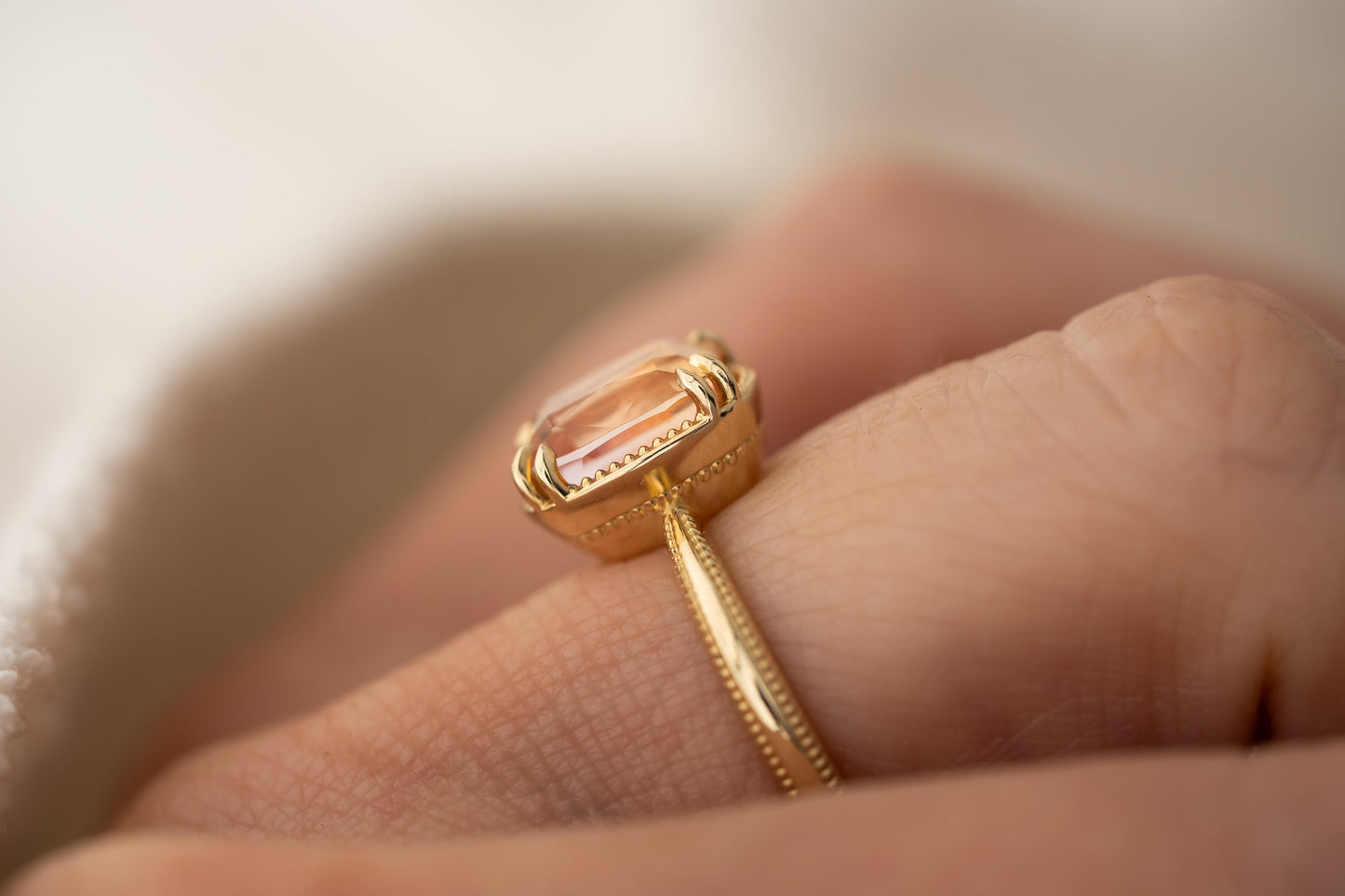The Apate Ring | 3.51 CT Elongated Cushion Peach Imperial Topaz