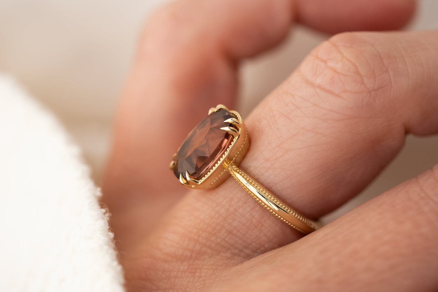 The Apate Ring | 4 CT Elongated Cushion Red Tourmaline