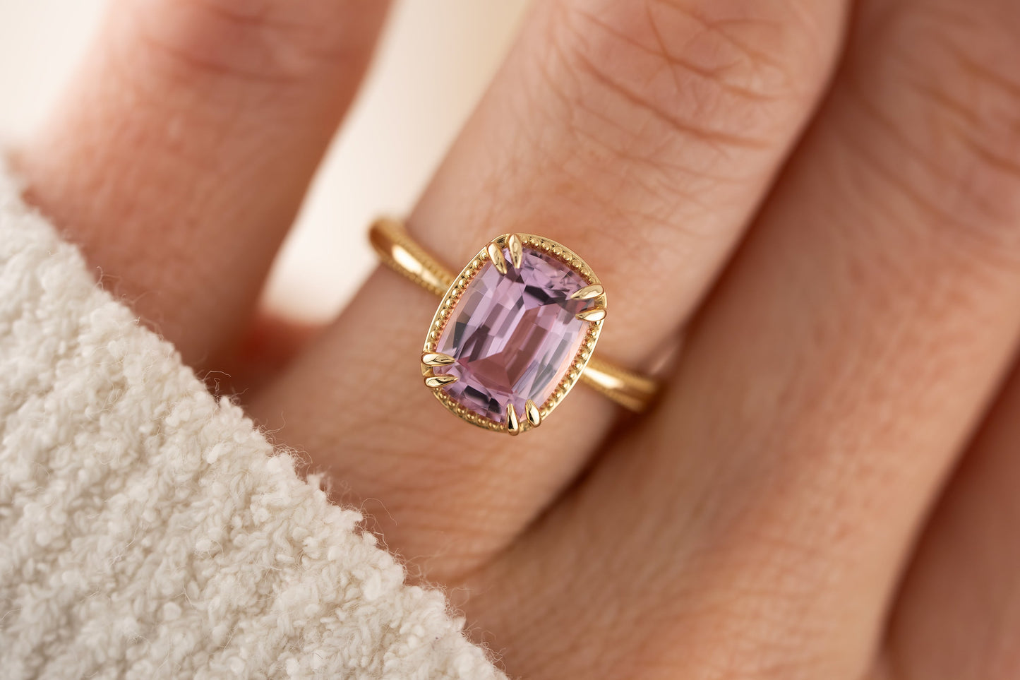 The Apate Ring | 3.29 CT Elongated Cushion Baby Pink Topaz