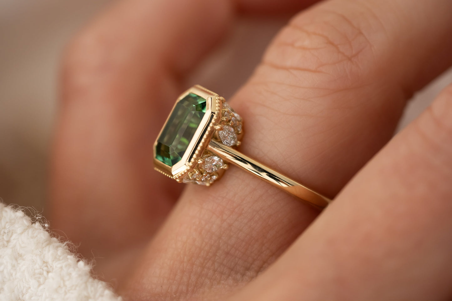 The Sitara Ring | 3.07 CT Emerald Cut Lagoon Green Tourmaline