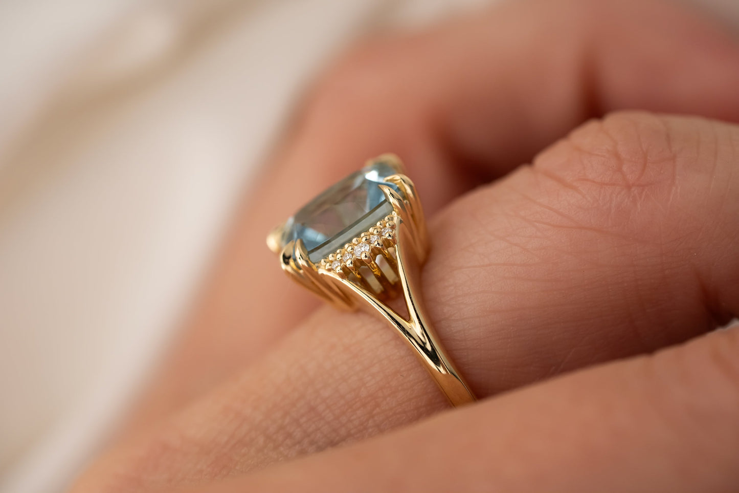 The Serendipity Ring | 3.38 CT Elongated Cushion Cut Aquamarine | Faceted by Eric Trudell