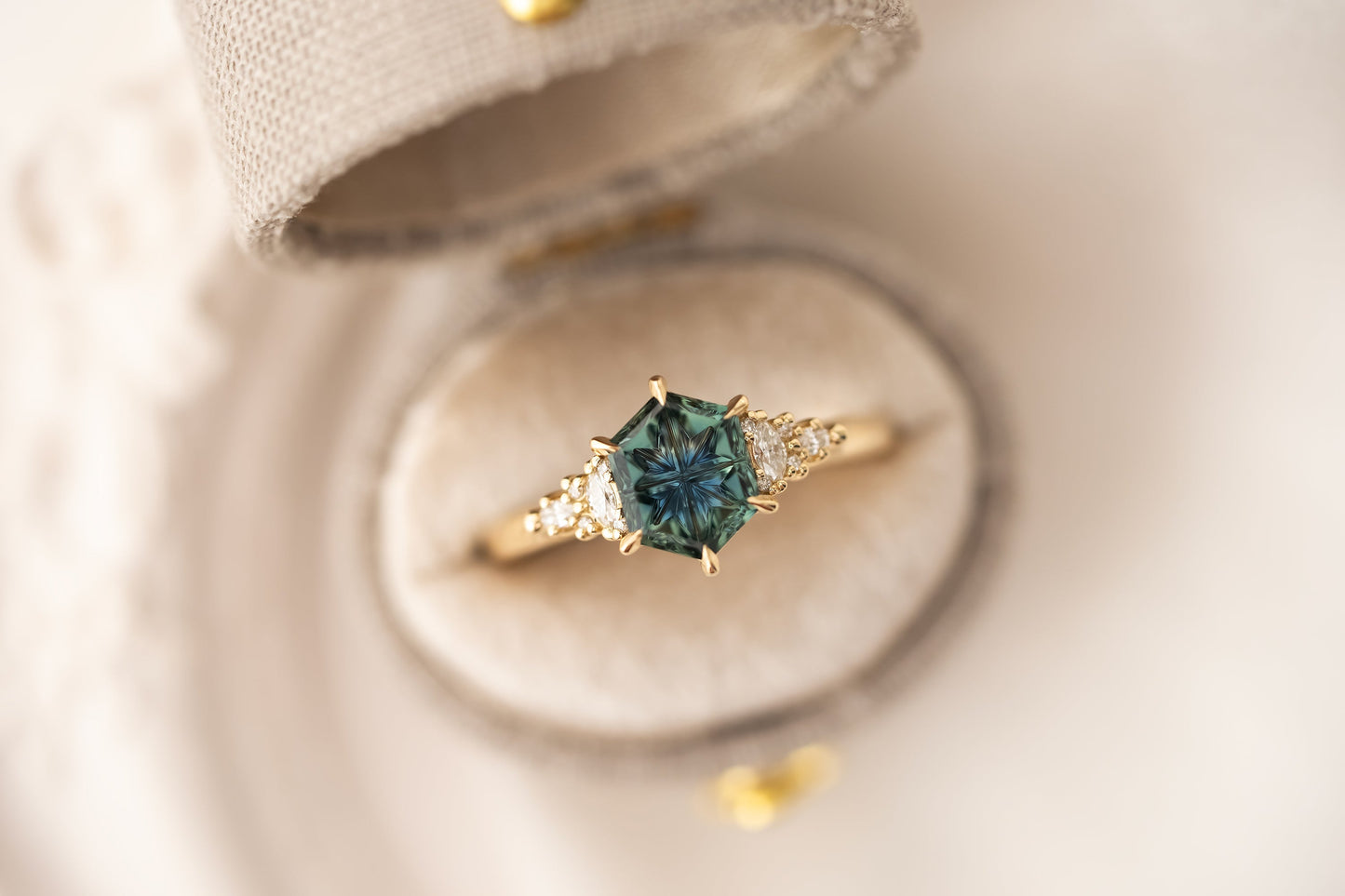 The Maeve Ring | 1.6 CT Fantasy Hexagon Cut Parti Montana Sapphire