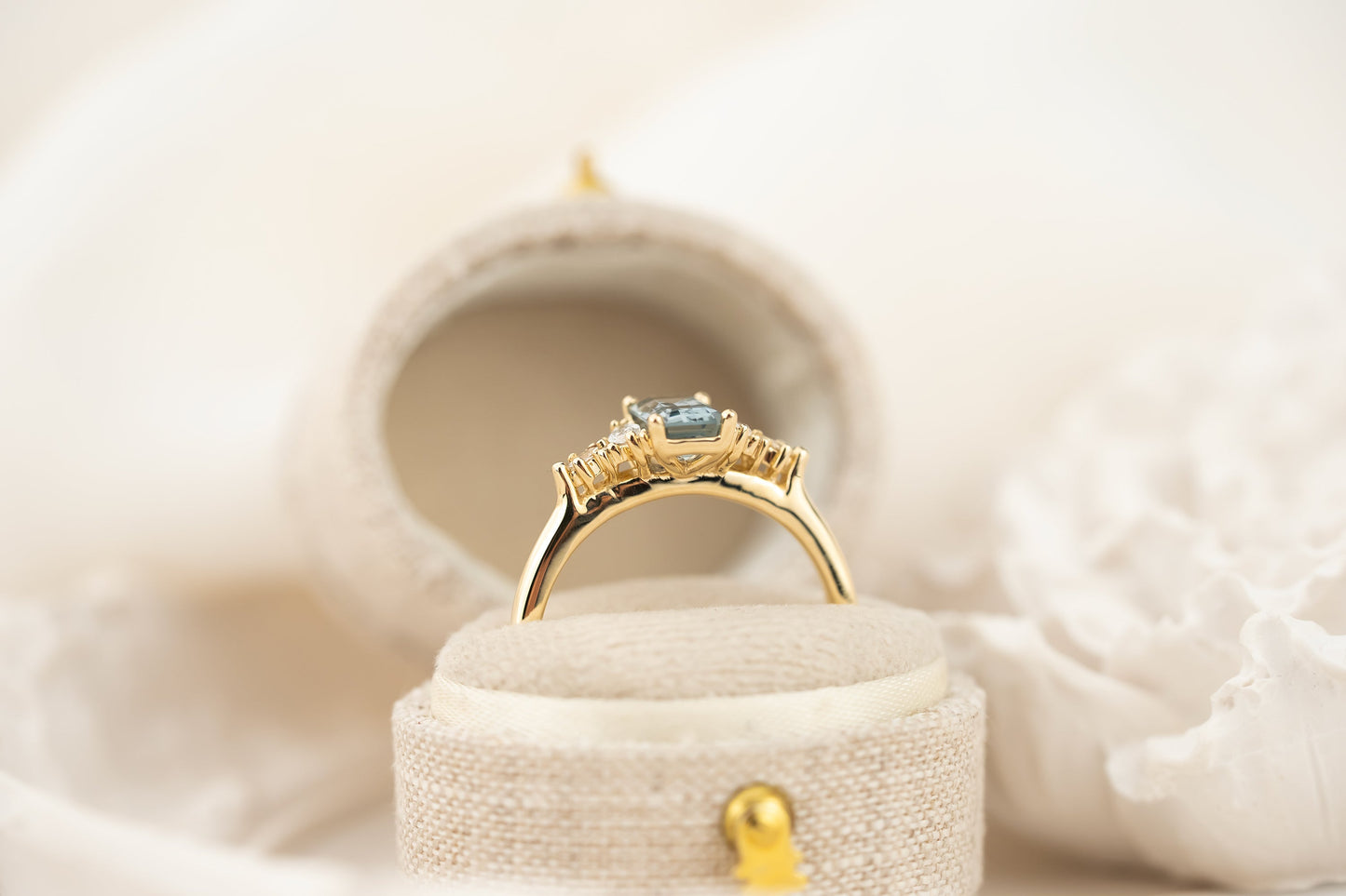 The Maeve Ring | 1.08 CT Emerald Cut Light Steel Blue Sapphire