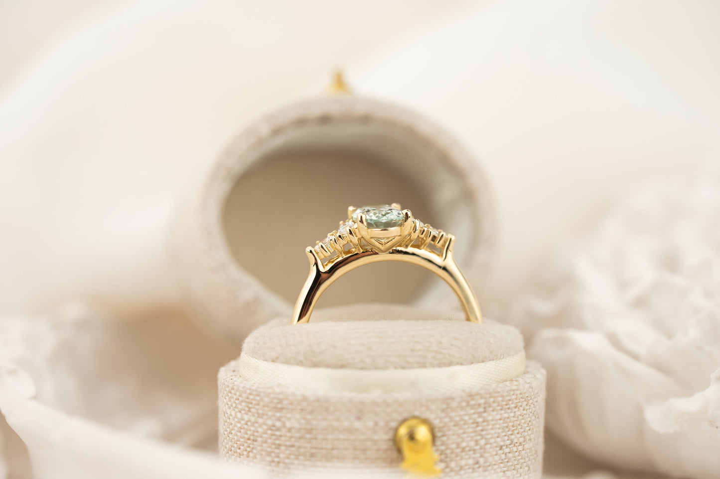 The Maeve Ring | 1.29 CT Oval Light Mint Blue/Green Sapphire