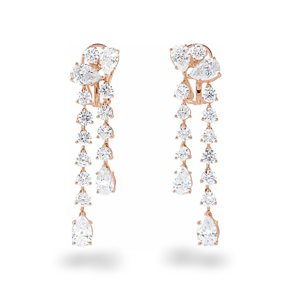 10.0 ct. Round and Pear Shape Diamond Dangle Earrings - 14K Rose Gold - G-H Color SI1-SI2 Clarity