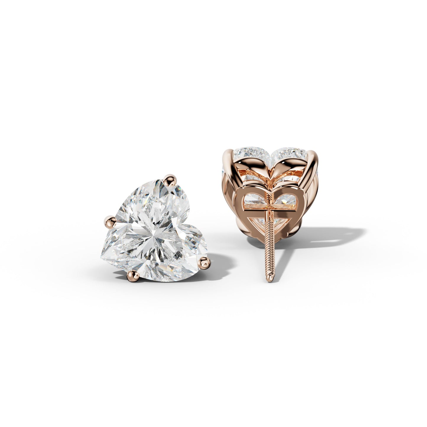 Heart Diamond Stud Earrings With Classic Four Prongs - 1/2 - Platinum 950
