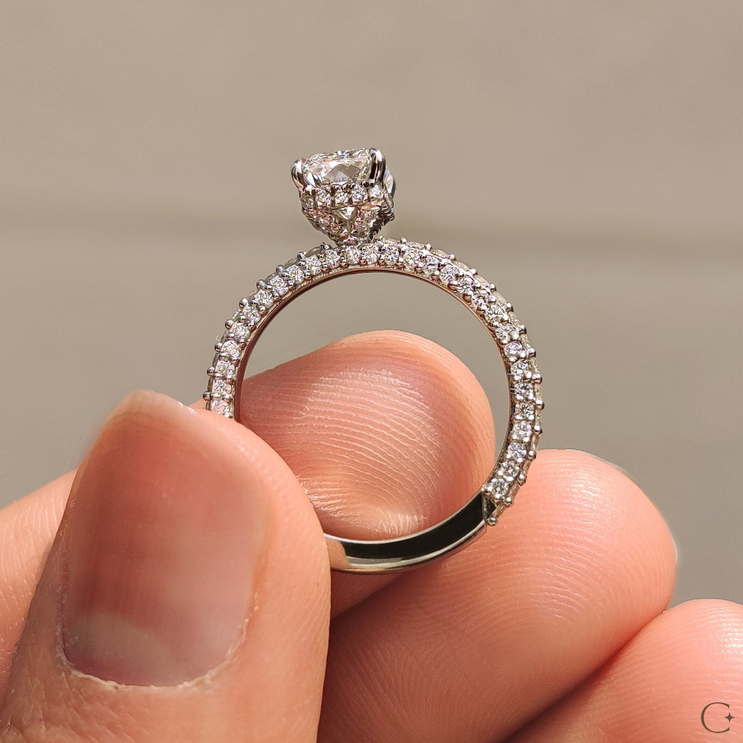 Radiant Cut Diamond Ring In Hidden Halo Design