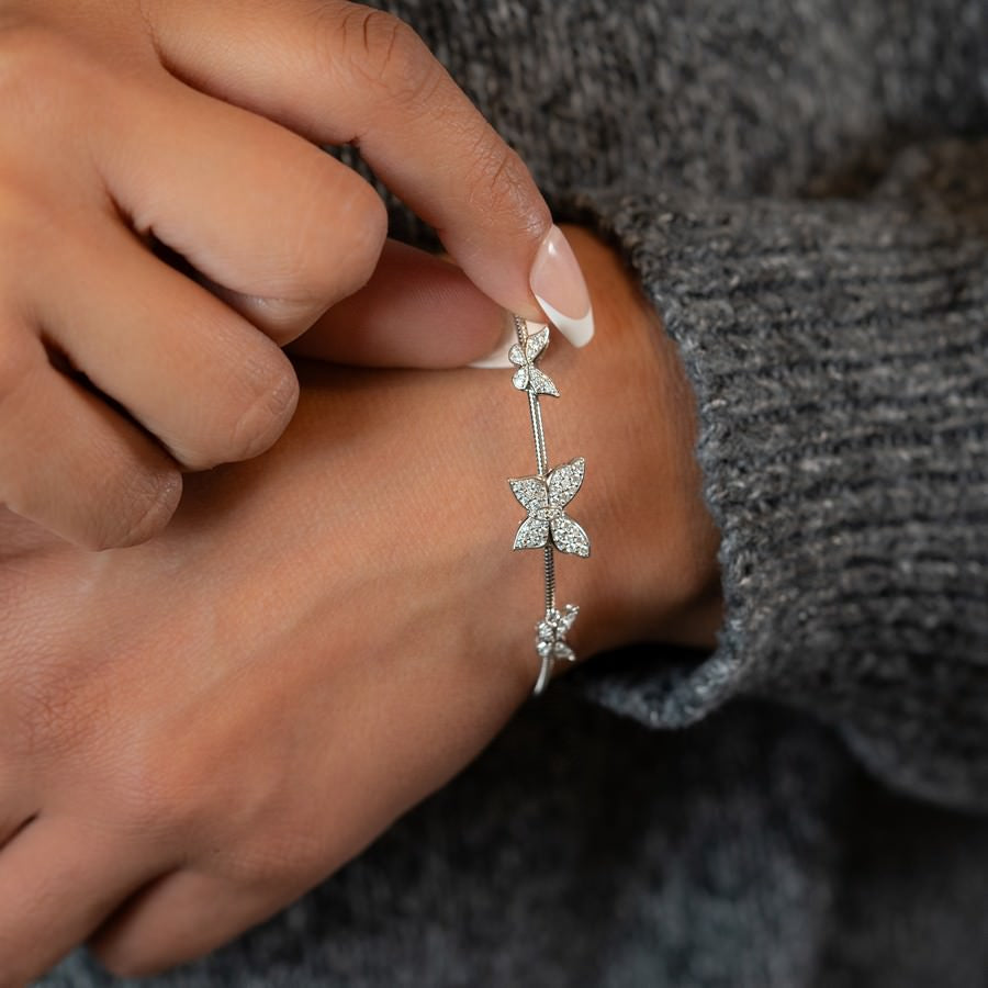 14K White Gold Butterfly Flex Bangle