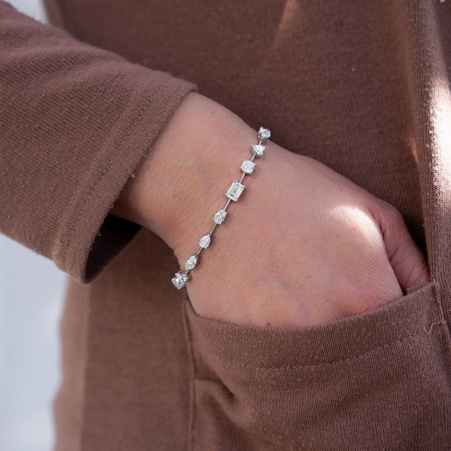 14K White Gold Multi-Shape Tennis Bracelet