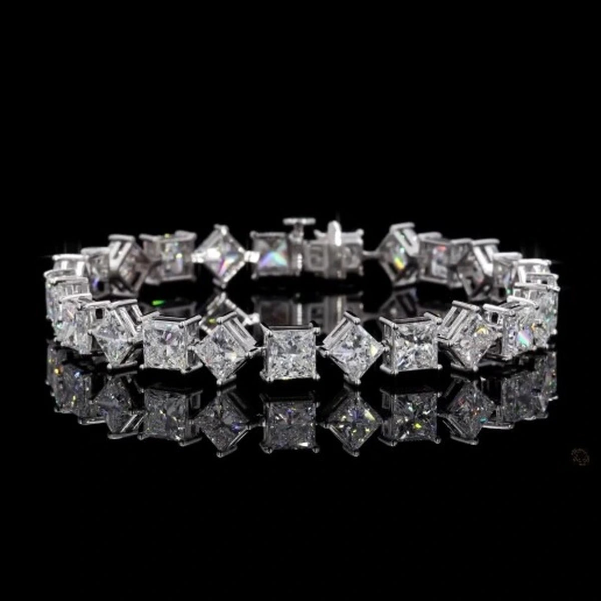 14K White Gold Princess East-West North-South Tennis Bracelet - 14K / White Gold / 23.00 CTW