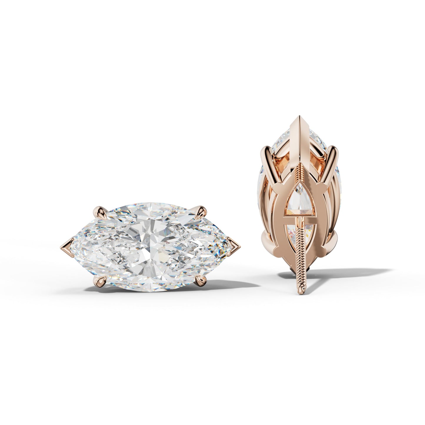 Marquise Diamond Stud Earrings With V Prong Setting - 1/2 - Platinum 950