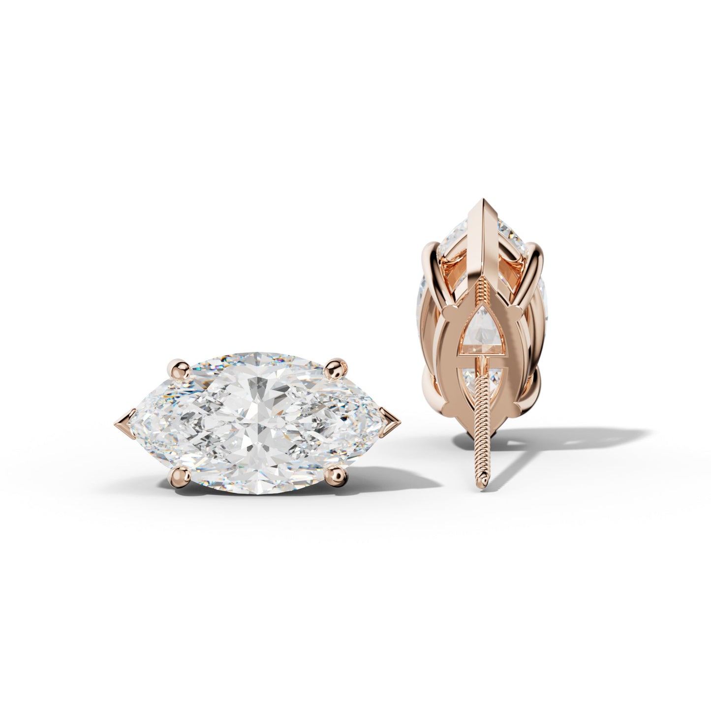 Marquise Diamond Stud Earrings With Four Classic And V Prongs - 1/2 - Platinum 950
