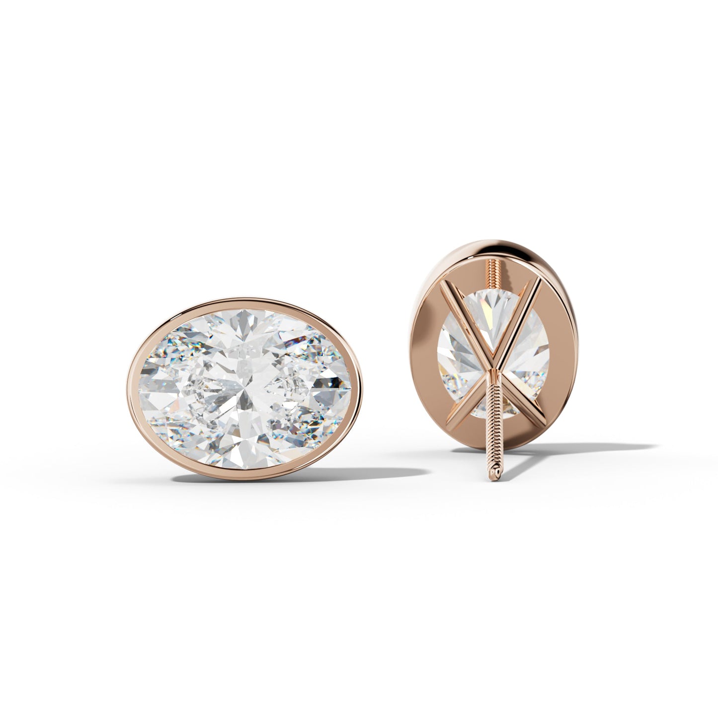 Oval Diamond Stud Earrings With Martini Bezel set - 1/2 - Platinum 950
