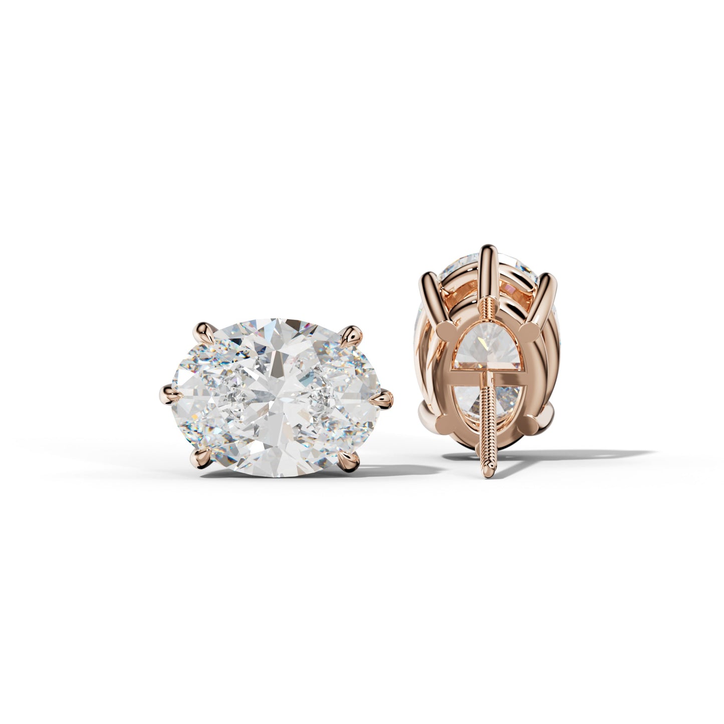 Oval Diamond Stud Earrings With Six Prongs - 1/2 - Platinum 950