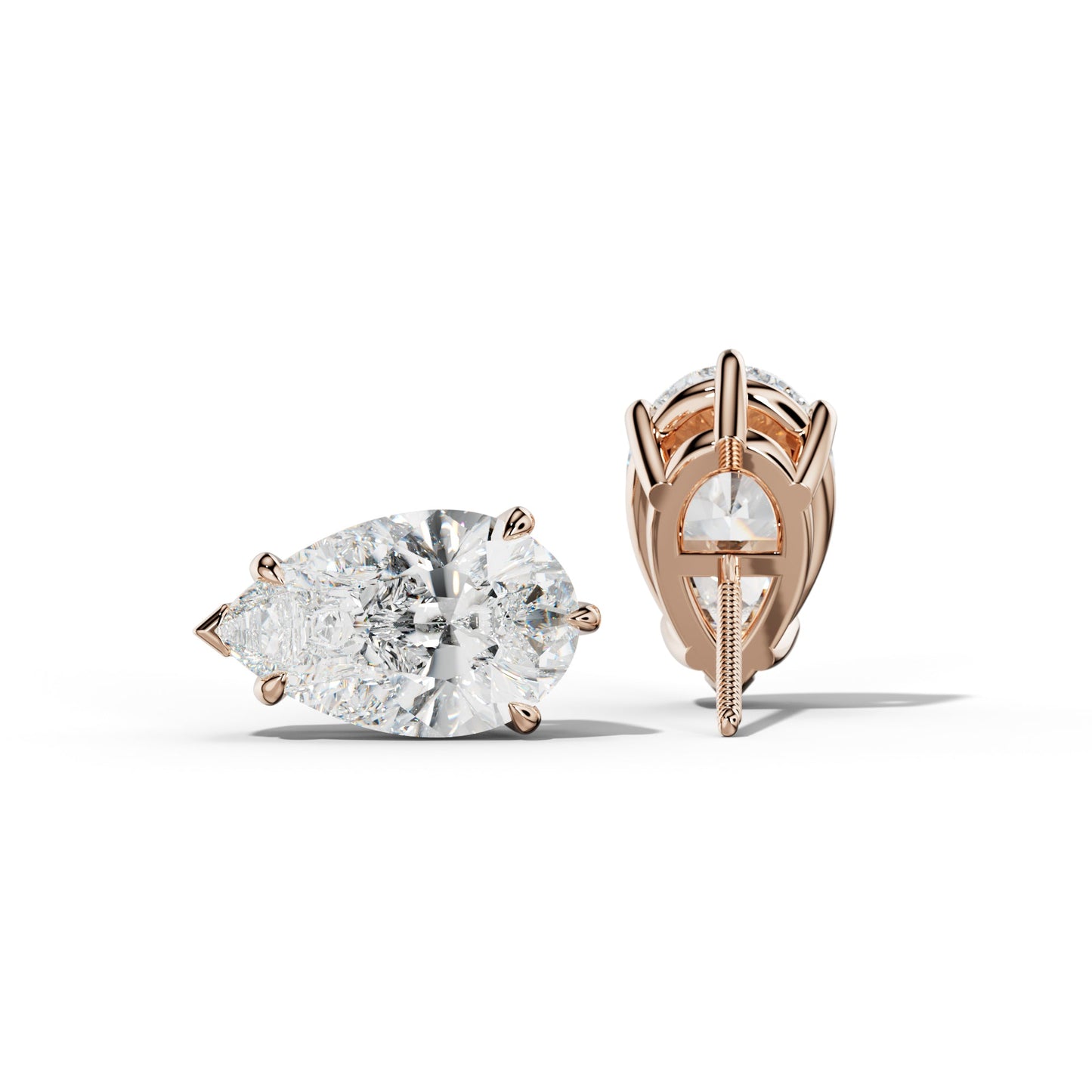 Pear Shape Diamond Stud Earrings With V Prong Setting - 1/2 - Platinum 950