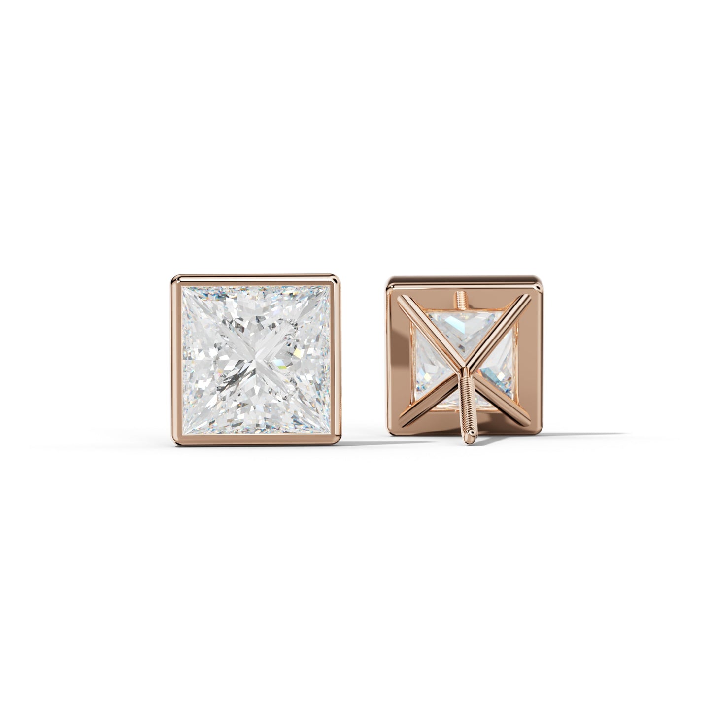 Princess Cut Diamond Stud Earrings With Martini Bezel Set - 1/2 - Platinum 950