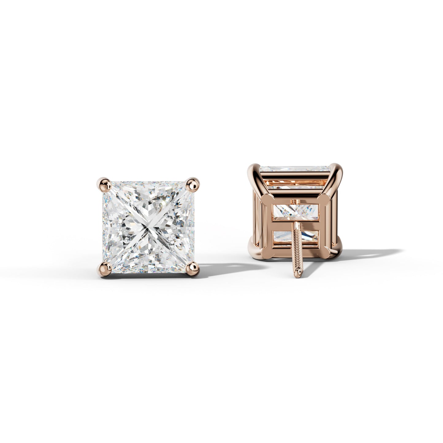 Princess Cut Diamond Stud Earrings With Classic Four Prongs - 1/2 - Platinum 950