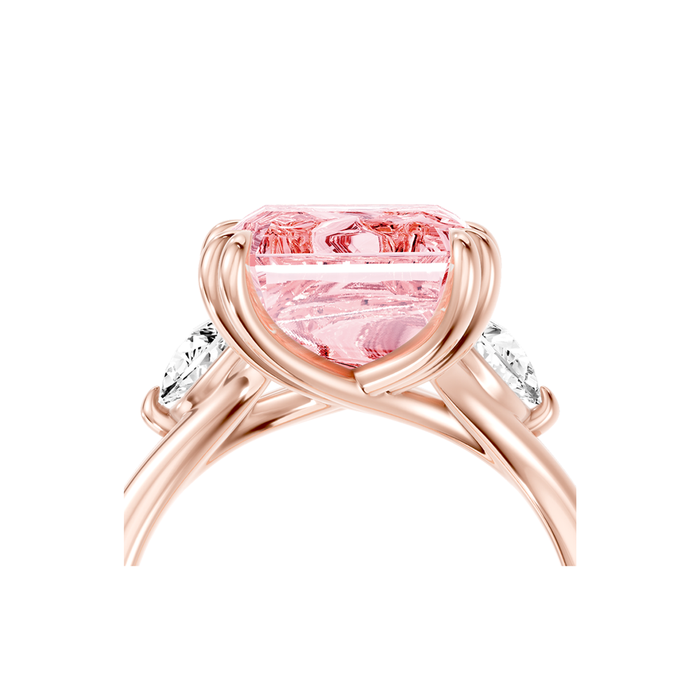 Lara Jewels High Jewellry High Jewelry | Jane Emerald Cut Pink Diamond Three Stone Engagement Ring - Emerald - 18k Rose Gold - Lifestyle View