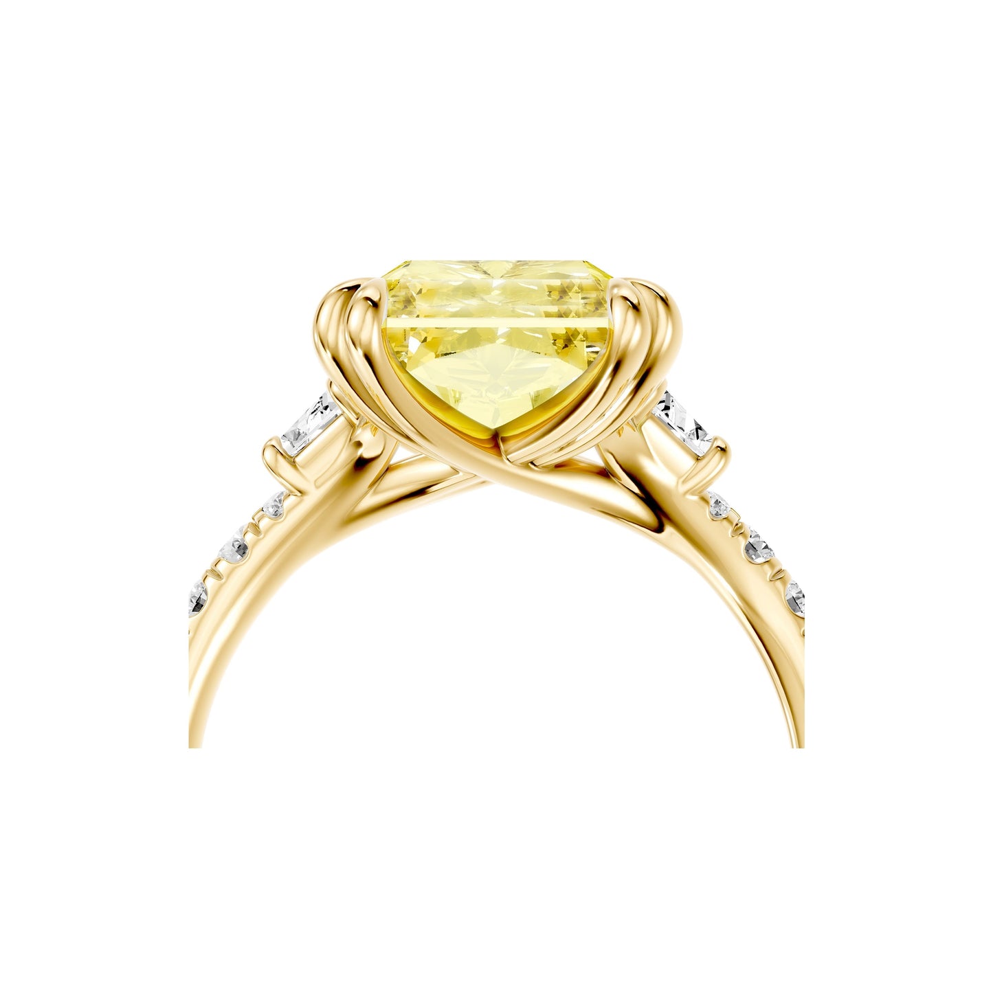 Lara Jewels High Jewellry High Jewelry | Jane Radiant Yellow Diamond Three Stone Engagement Ring - Radiant - 18k Yellow Gold - Lifestyle View