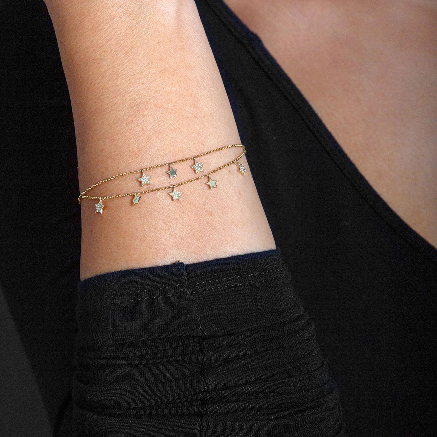 Star Design 0.20 ctw Diamond Chain Bracelet - 14K Yellow Gold