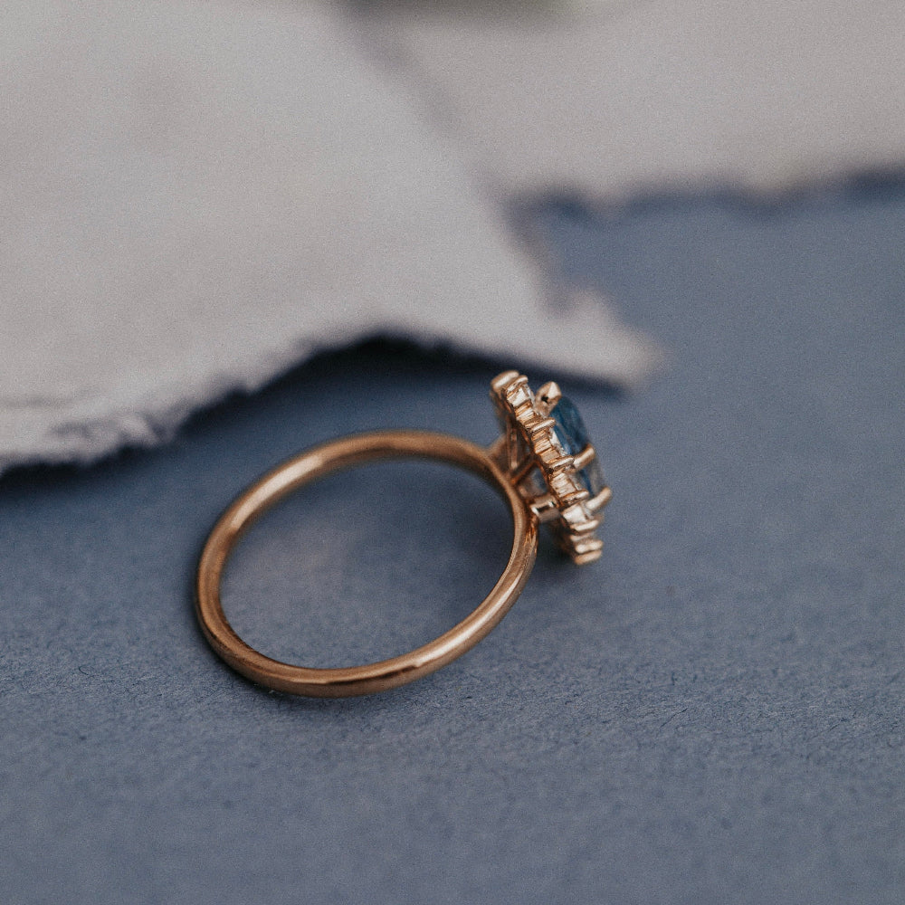 The Nova Marquise Blue Grey Montana Sapphire Ring