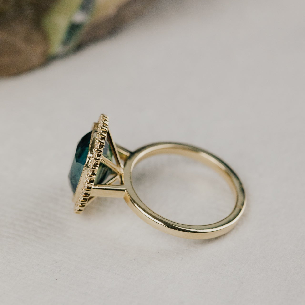 The Nile Elongated Cushion Green Madagascar Sapphire Ring