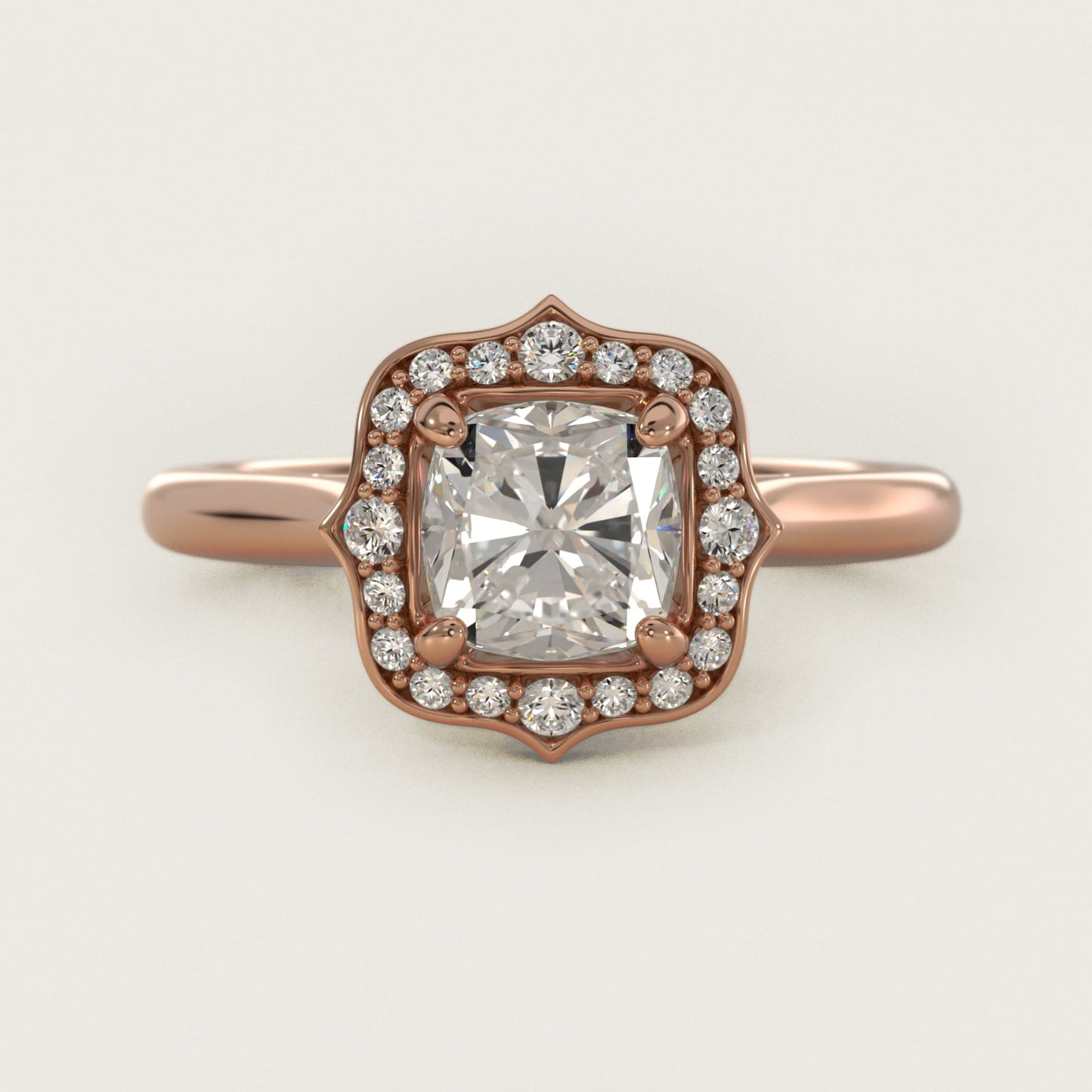 Antique Frame Halo Vintage-Style Engagement Ring In 18k Rose Gold By James Allen - Cushion Center