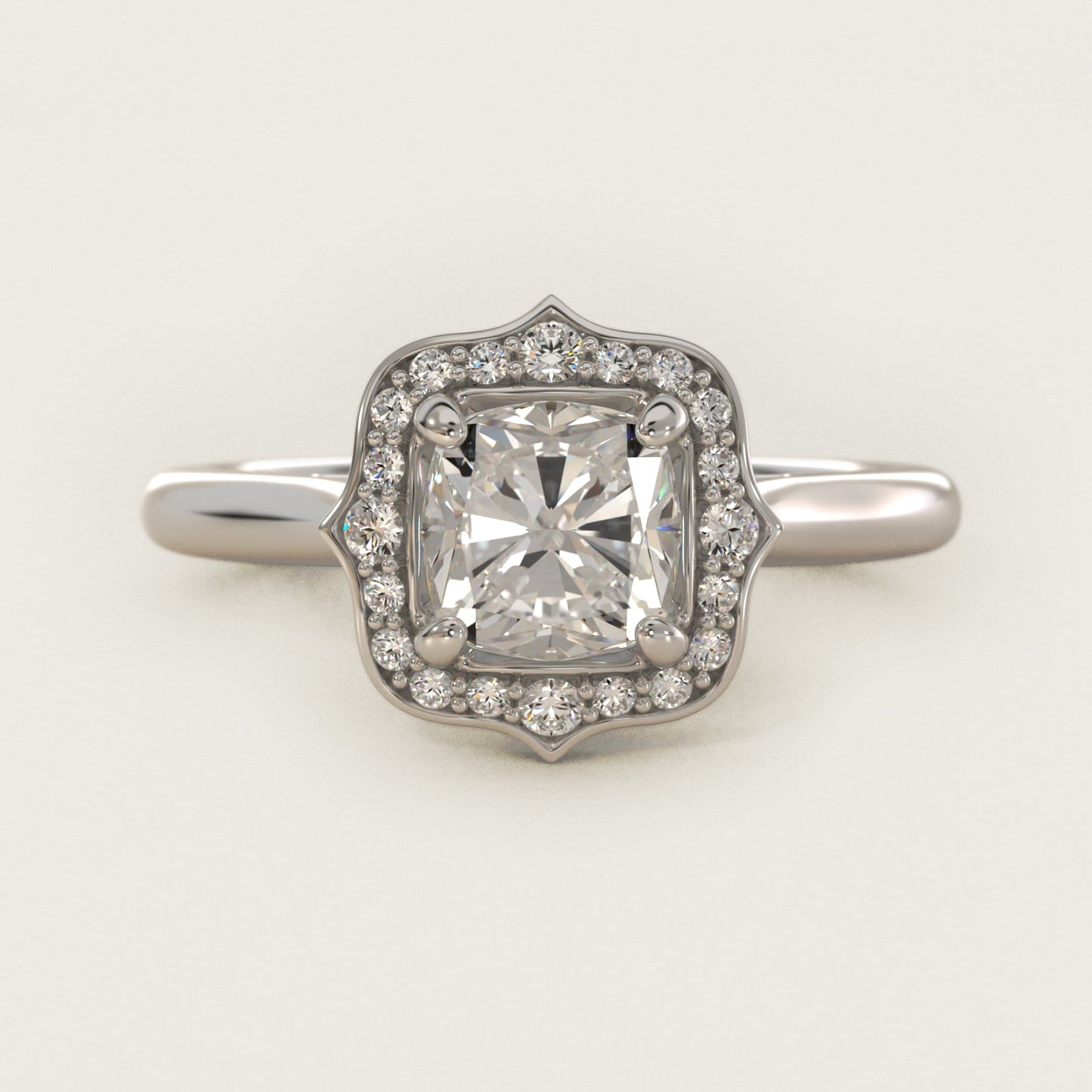 Antique Frame Halo Vintage-Style Engagement Ring In 18k White Gold By James Allen - Cushion Center