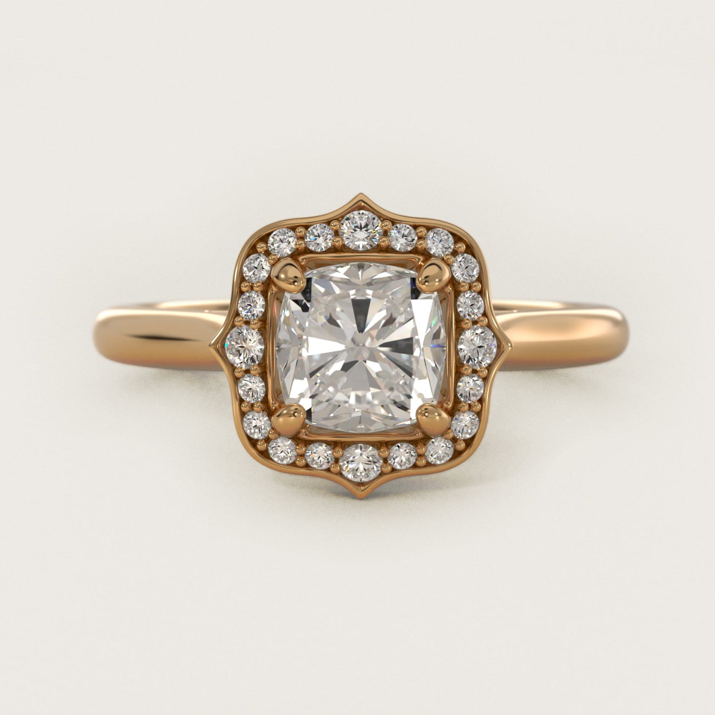 Antique Frame Halo Vintage-Style Engagement Ring In 14K Yellow Gold By James Allen - Cushion Center