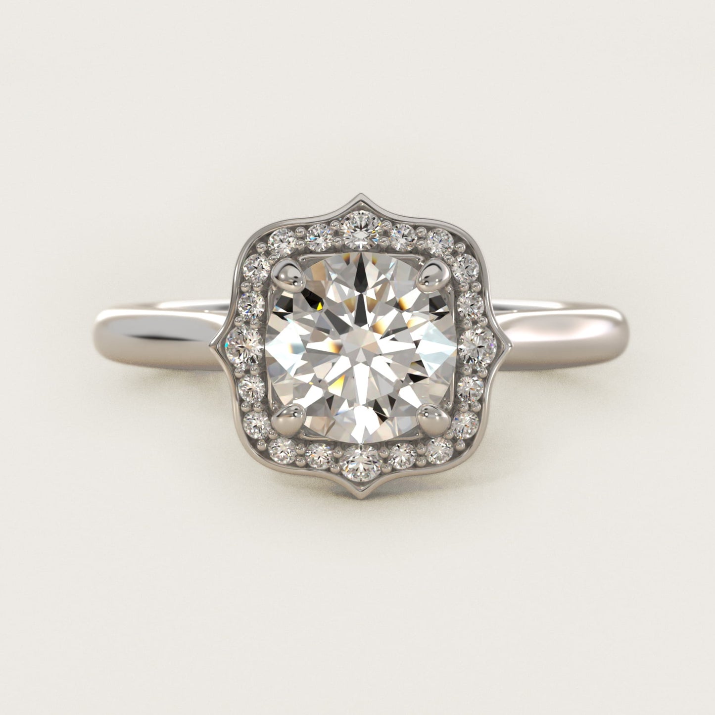Antique Frame Halo Vintage-Style Engagement Ring In Platinum By James Allen - Round Center