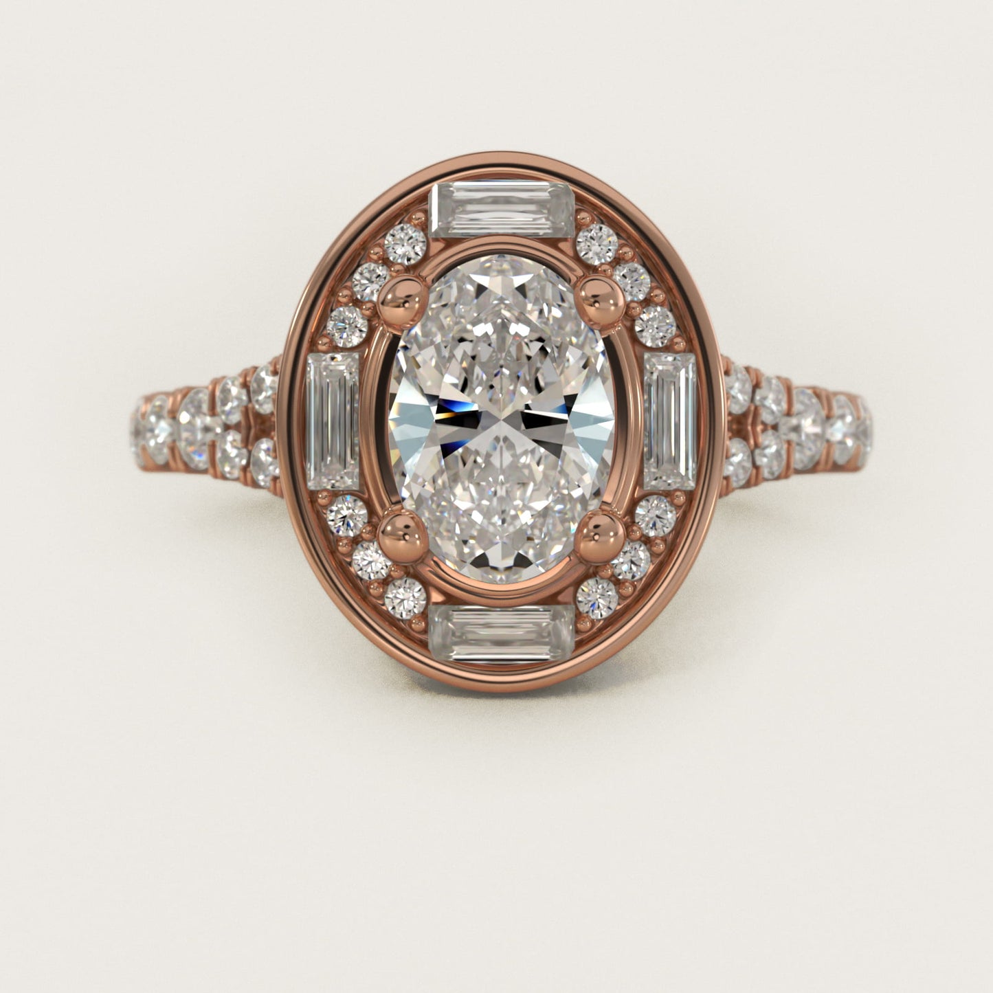 Art Deco Hexagon Halo Diamond Engagement Ring in 14k Rose Gold (3/4 ct. tw.) By Zac Zac Posen - Oval Center