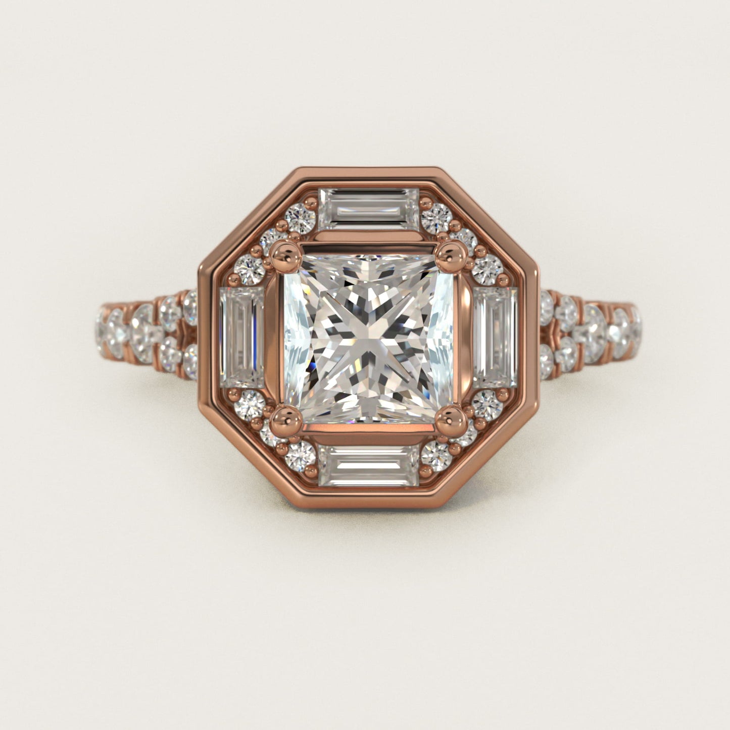 Art Deco Hexagon Halo Diamond Engagement Ring in 18k Rose Gold (3/4 ct. tw.) By Zac Zac Posen - Princess Center