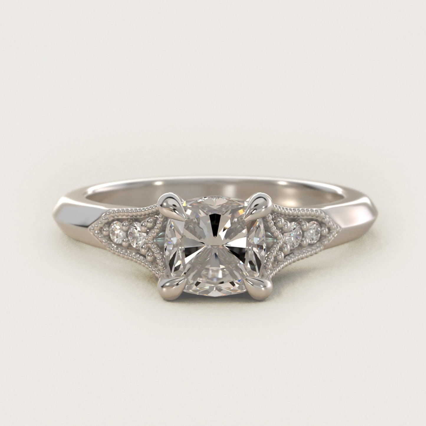 Art Deco Inspired Fleur-De-Lis PavŽ Vintage-Style Engagement Ring In 18k White Gold By James Allen - Cushion Center