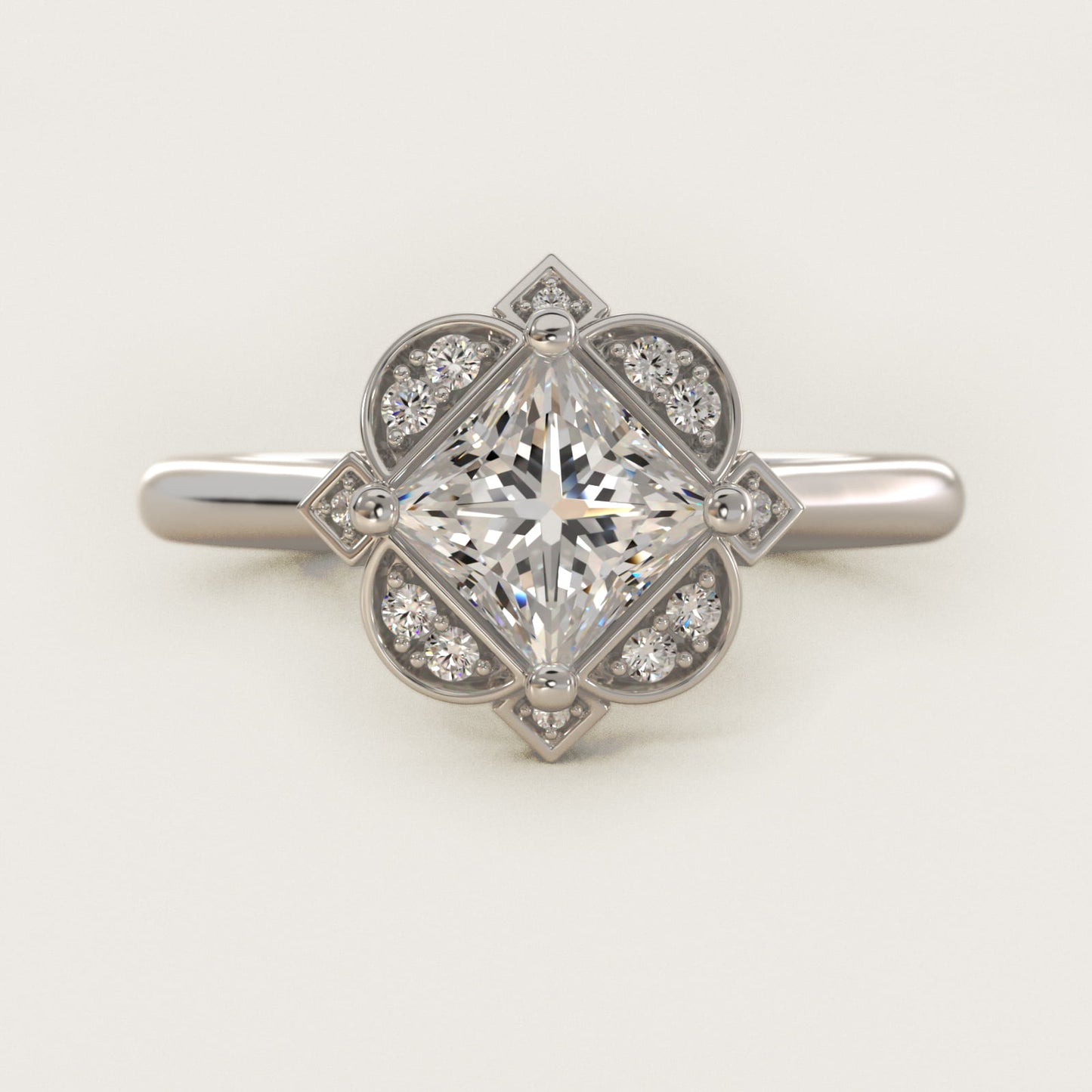 Art Deco Inspired Floral Halo Vintage-Style Engagement Ring In 14K White Gold By James Allen - Princess Center