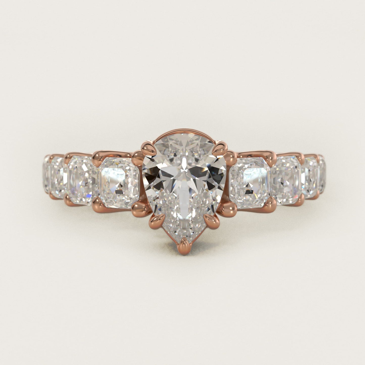 Asscher-Cut Diamond Engagement Ring in 14k Rose Gold - Pear Center