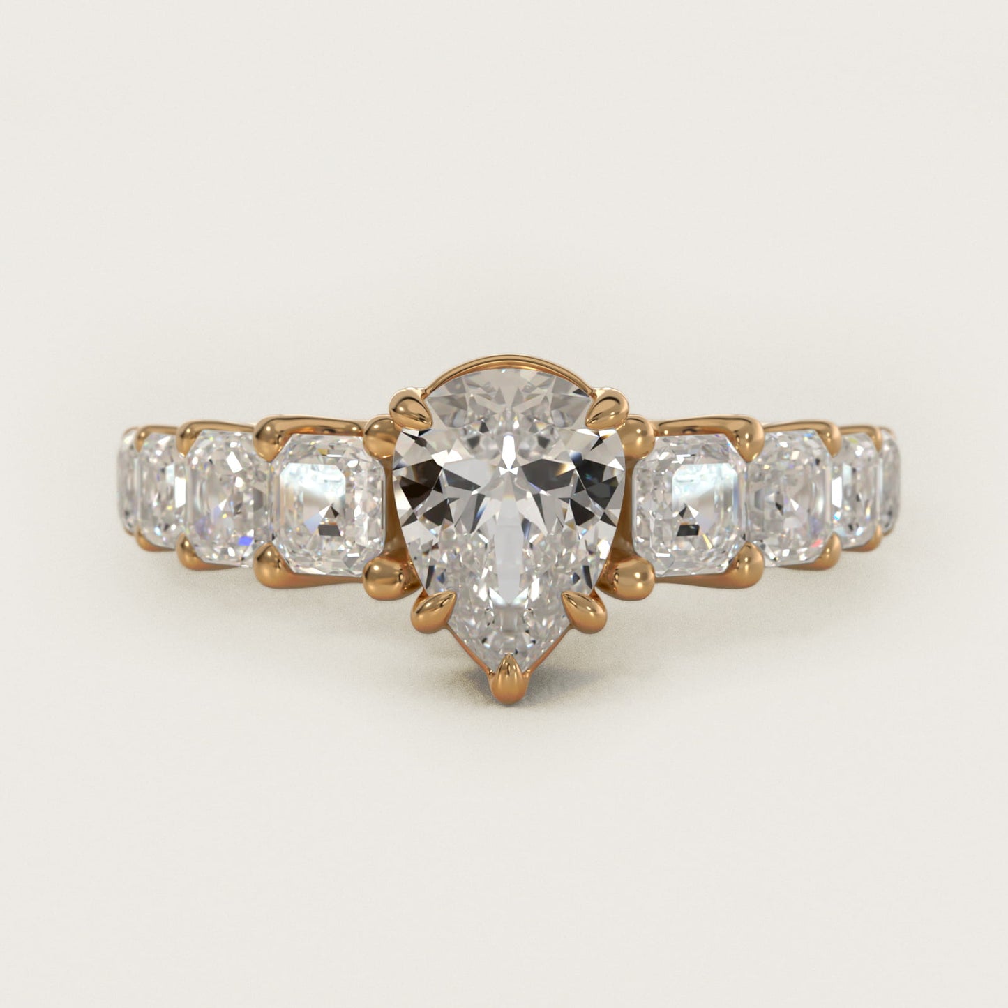 Asscher-Cut Diamond Engagement Ring in 14k Yellow Gold - Pear Center