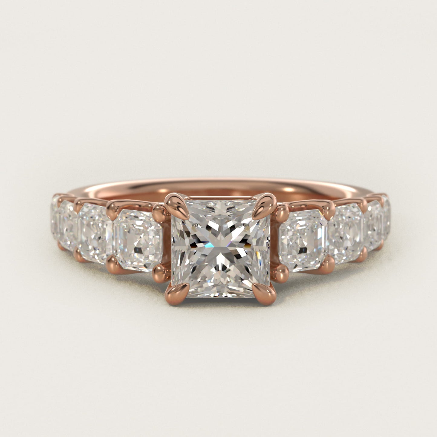 Asscher-Cut Diamond Engagement Ring in 18k Rose Gold - Princess Center