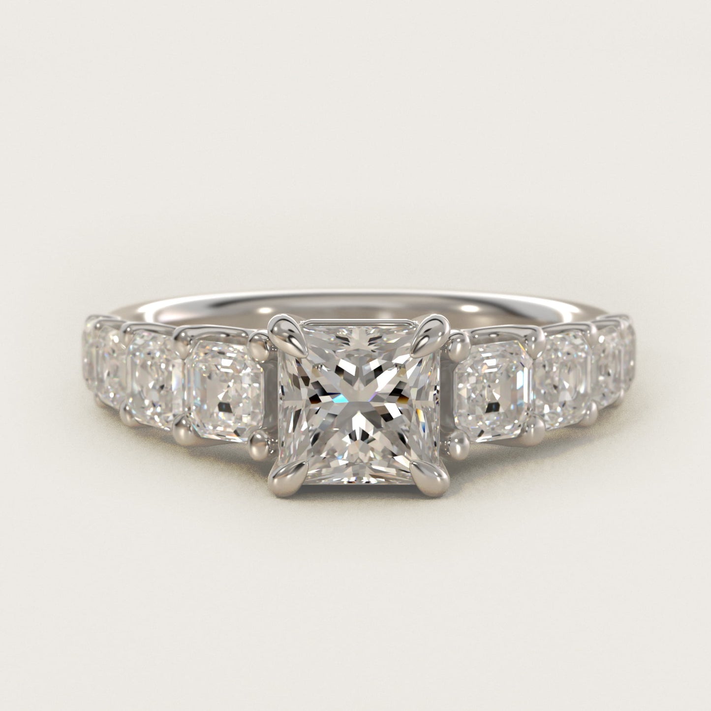Asscher-Cut Diamond Engagement Ring in 14k White Gold - Princess Center