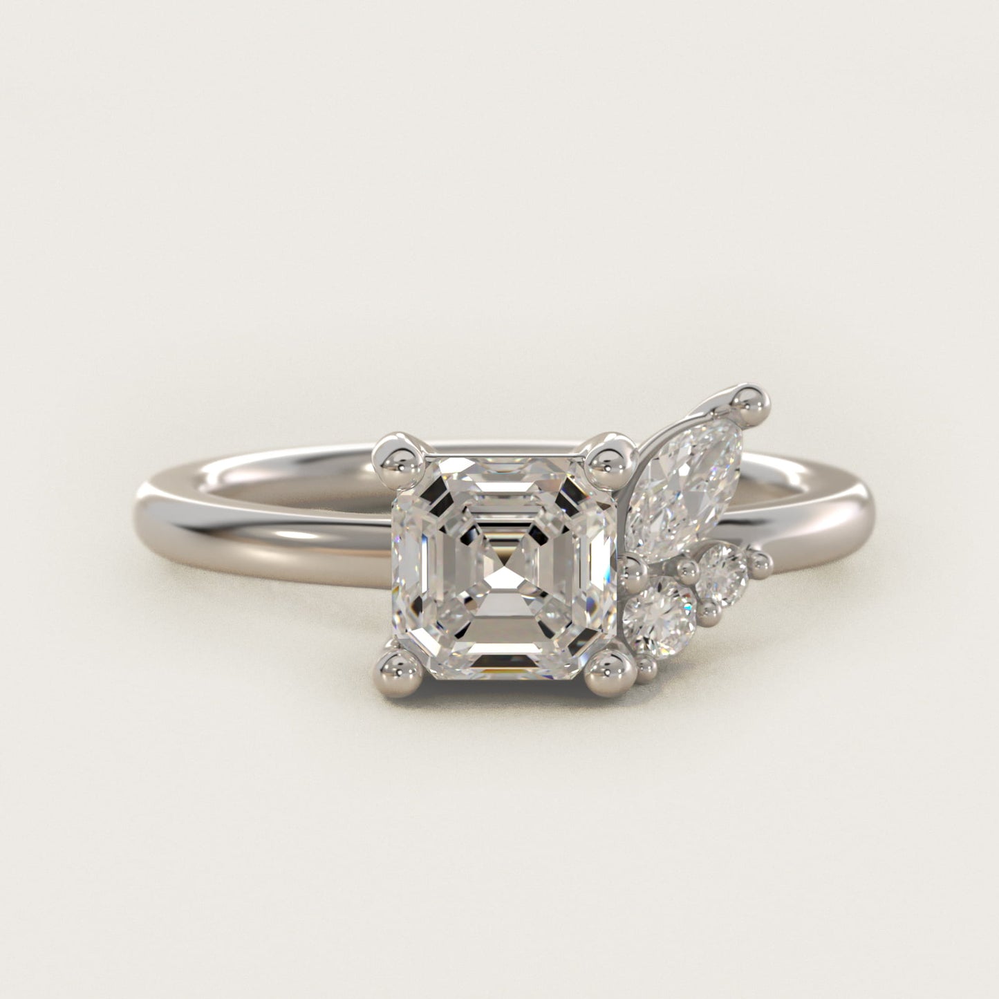 Asymmetrical Marquise and Round Cluster Diamond Engagement Ring in 14k White Gold - Asscher Center