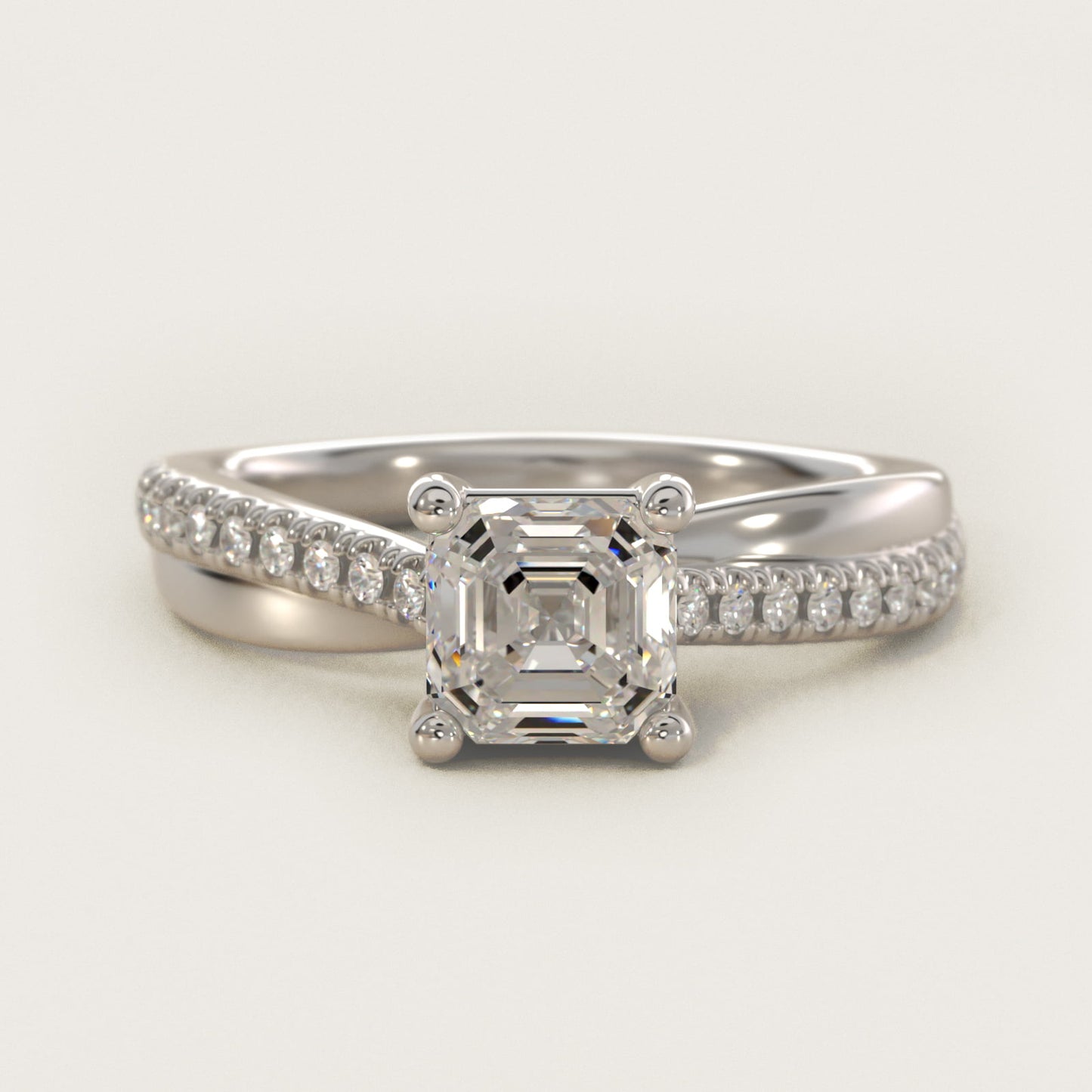 Asymmetrical PavŽ Diamond Engagement Ring in 14k White Gold - Asscher Center