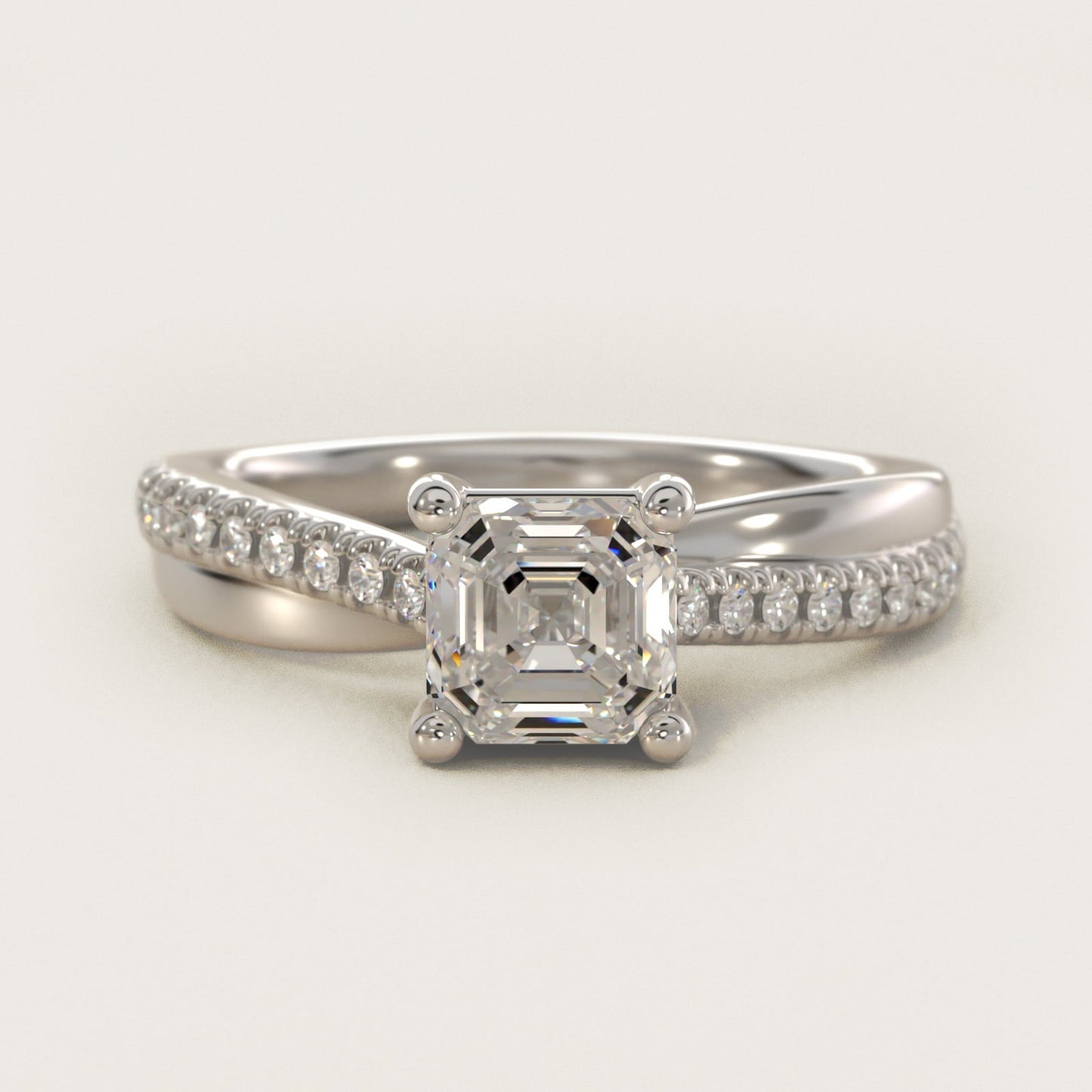 Asymmetrical Pav? Diamond Engagement Ring in 18k White Gold - Asscher Center