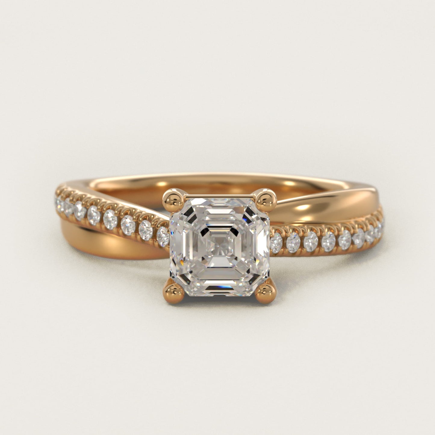 Asymmetrical PavŽ Diamond Engagement Ring in 14k Yellow Gold - Asscher Center