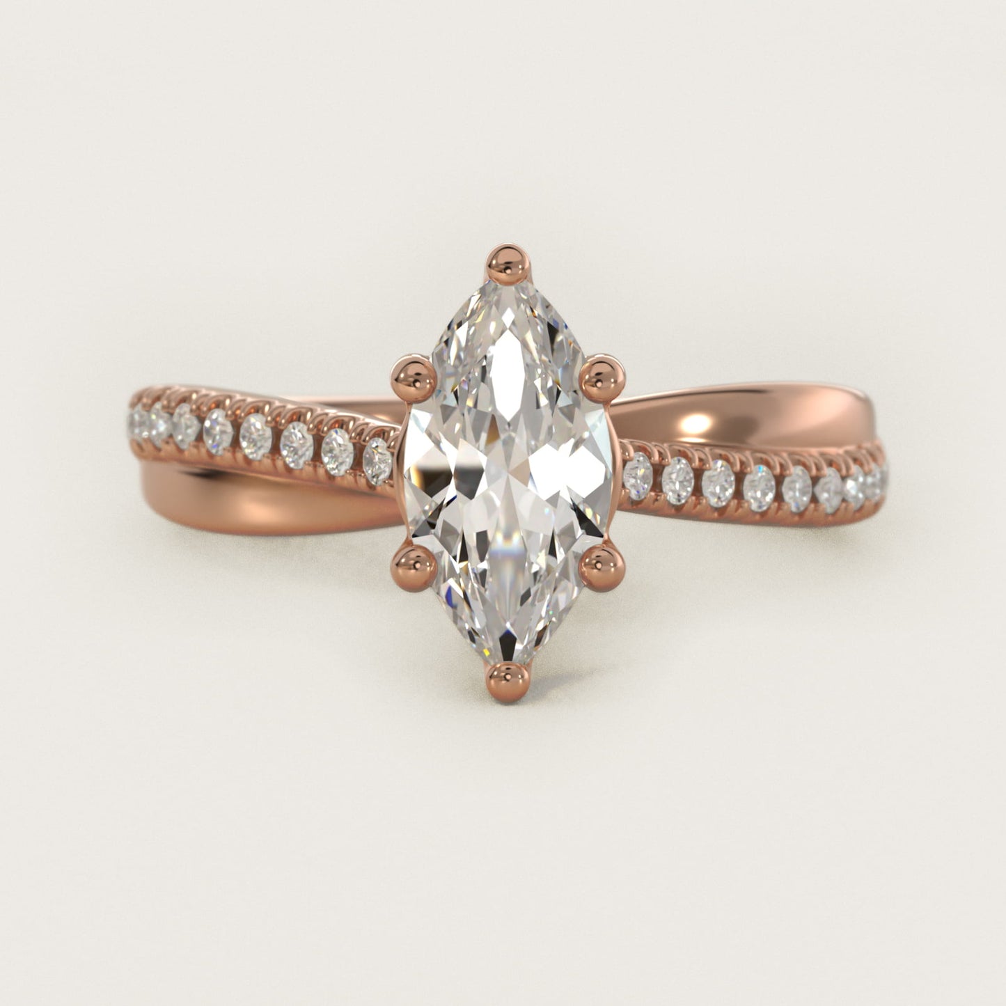 Asymmetrical PavŽ Diamond Engagement Ring in 14k Rose Gold - Marquise Center