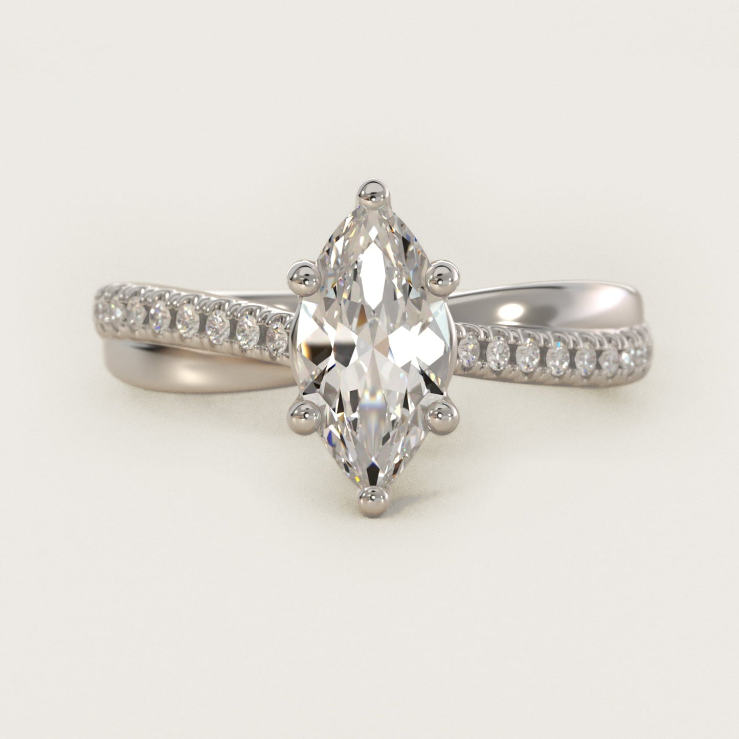 Asymmetrical PavŽ Diamond Engagement Ring in 14k White Gold - Marquise Center