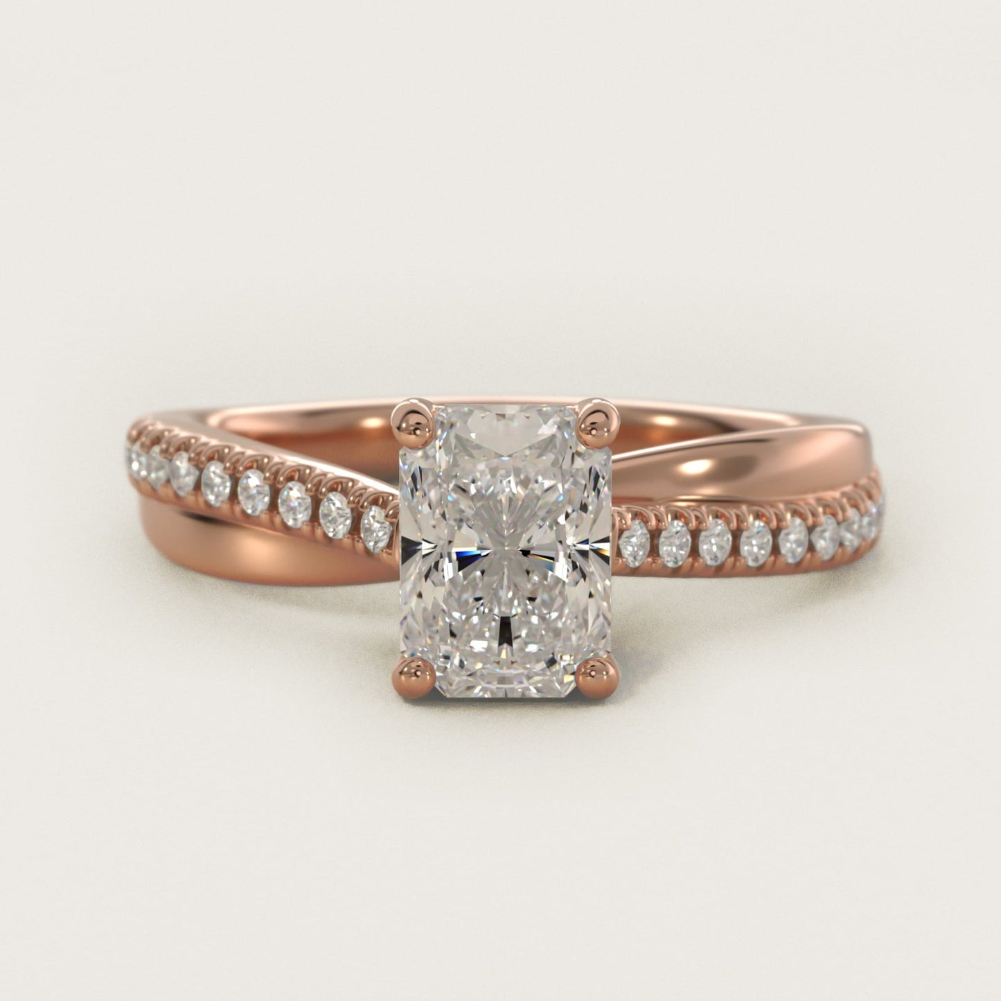 Asymmetrical Pav? Diamond Engagement Ring in 18k Rose Gold - Radiant Center