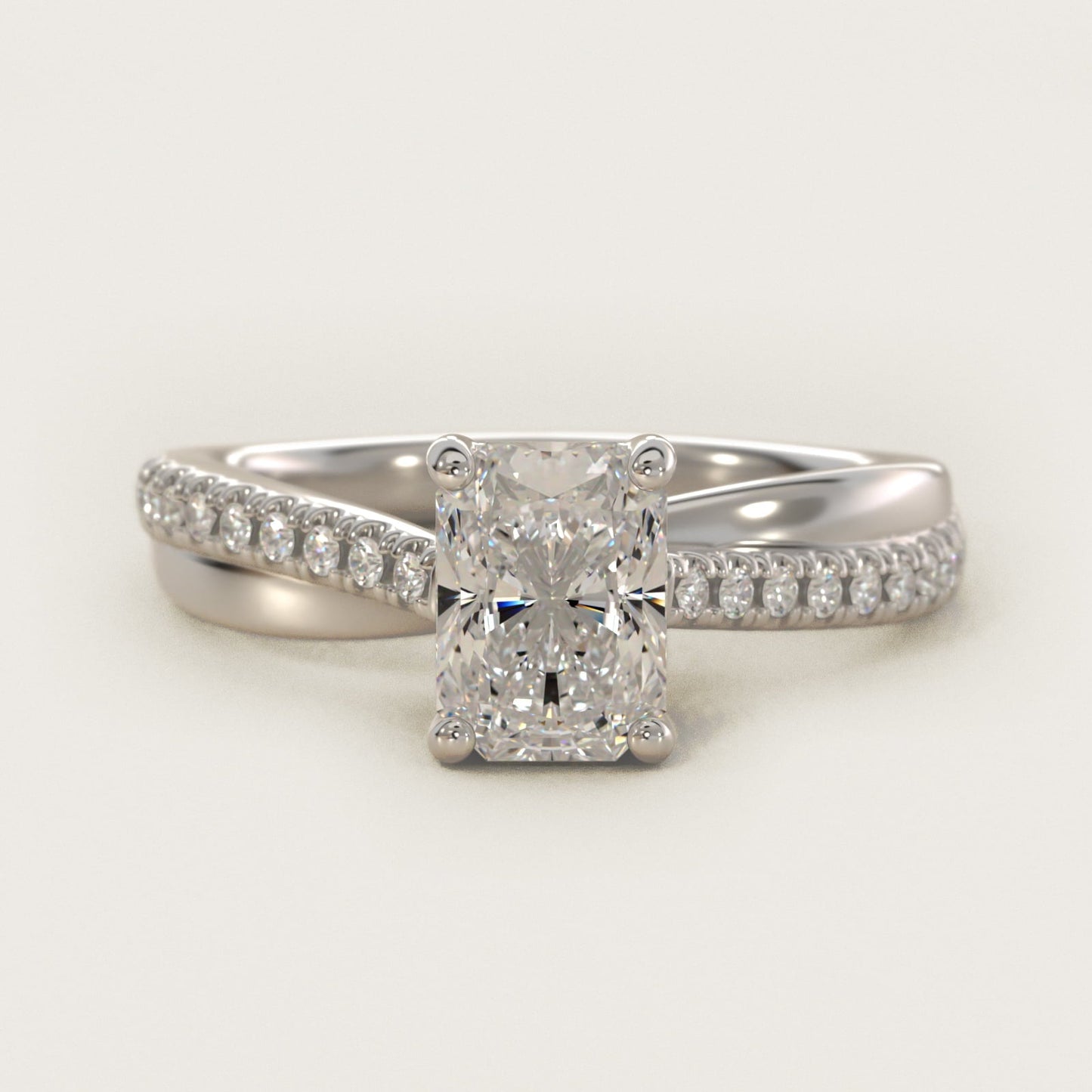 Asymmetrical Pav? Diamond Engagement Ring in 18k White Gold - Radiant Center