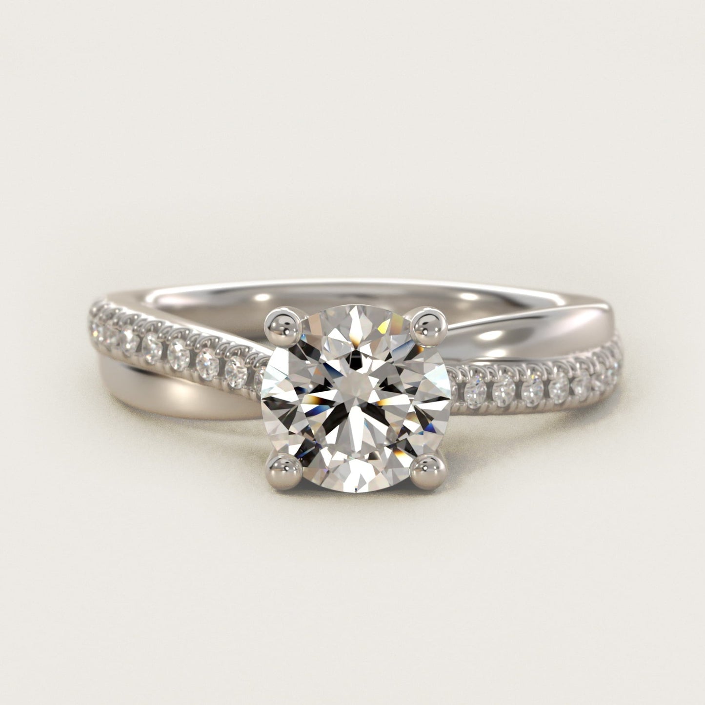 Asymmetrical Pav? Diamond Engagement Ring in 18k White Gold - Round Center