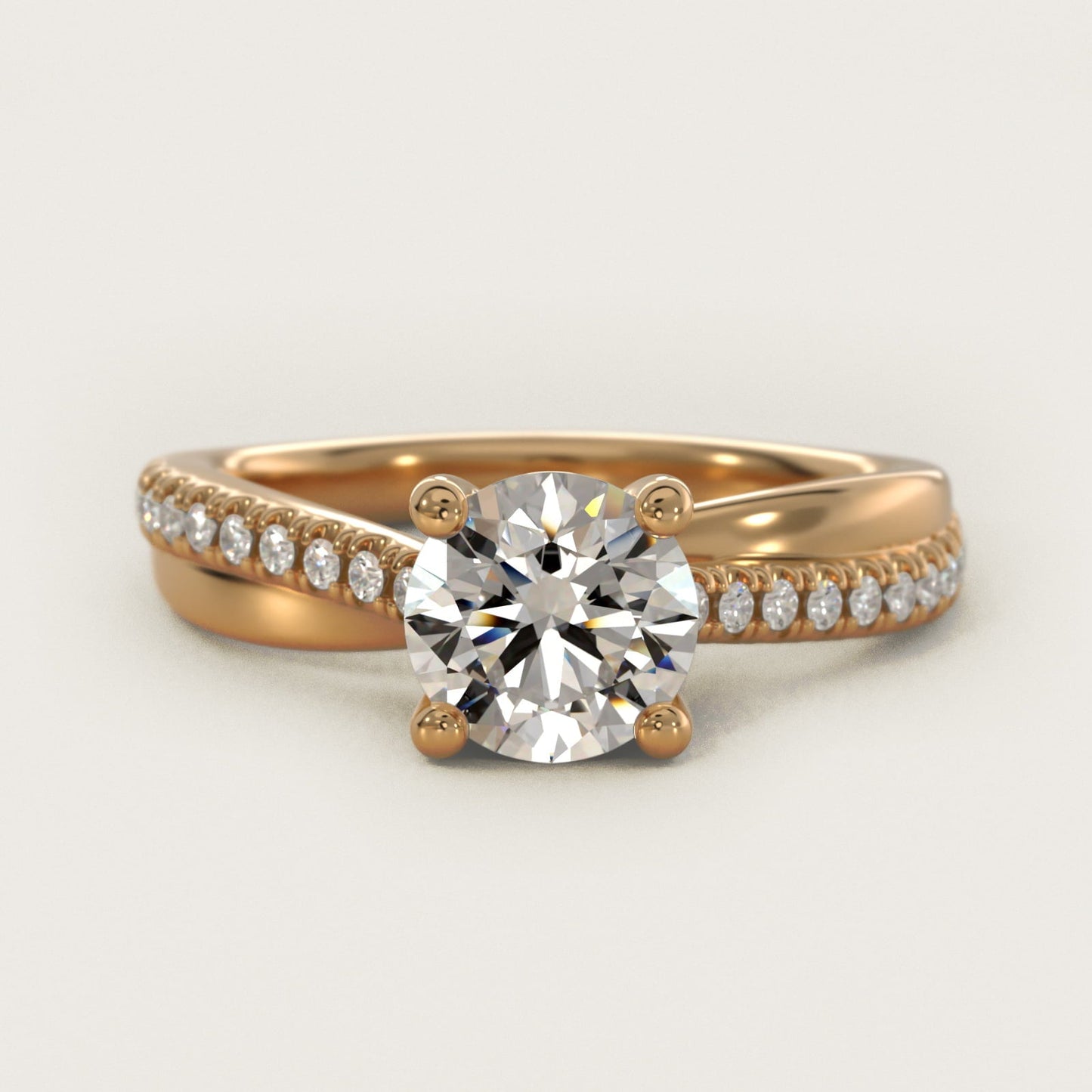 Asymmetrical Pav? Diamond Engagement Ring in 18k Yellow Gold - Round Center