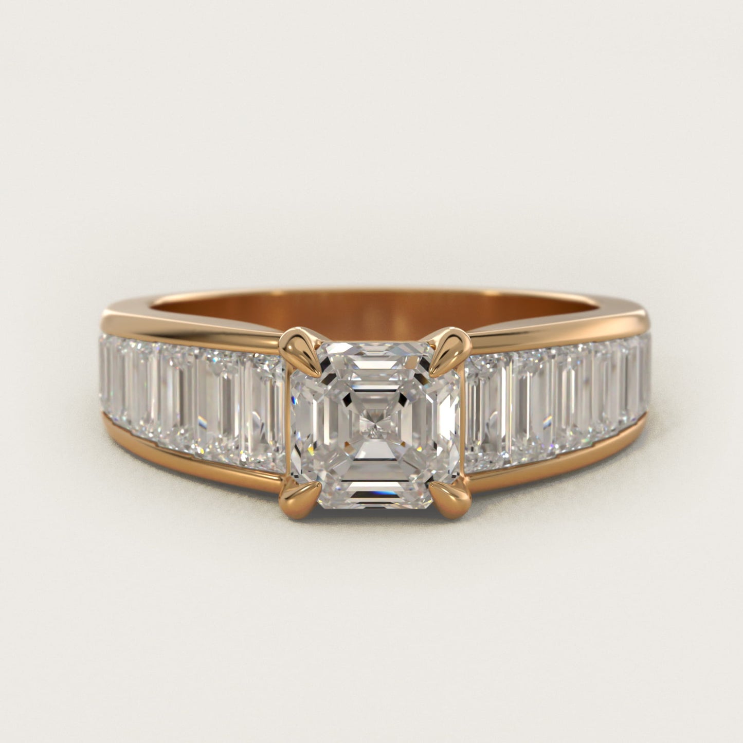 Baguette Channel Diamond Engagement Ring in 18k Yellow Gold - Asscher Center